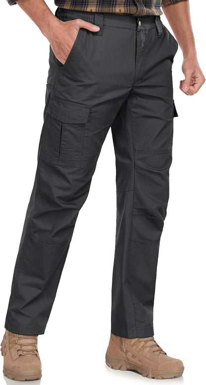 Mens Cargo Work Pants Durable Ripstop Tactical Pants with 7 Pockets Outdoor Water Resistant Hiking Woking Construction Pants