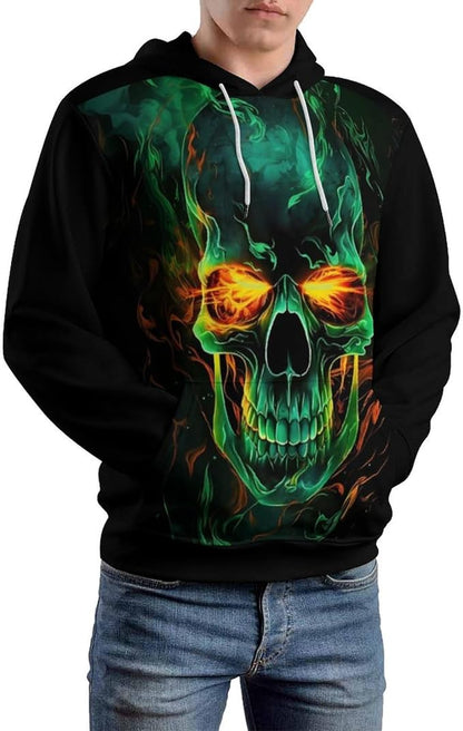 Flame Skull Unisex Hoodies Hooded Sweatshirt with Big Pockets