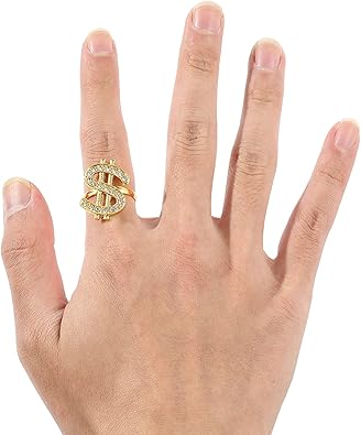 Ring, Crystal Dollar Sign Ring Money Symbol Ring Hip Hop Jewelry Rapper Punk Costume Props Golden Adjustable Open Ring