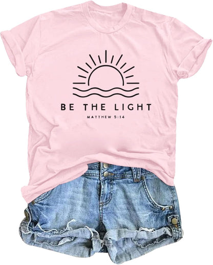 Sulayesh Christian Be The Light Shirts for Women Bible Verse Shirts Jesus Religious Faith Tshirts Inspirational Tees Tops.
