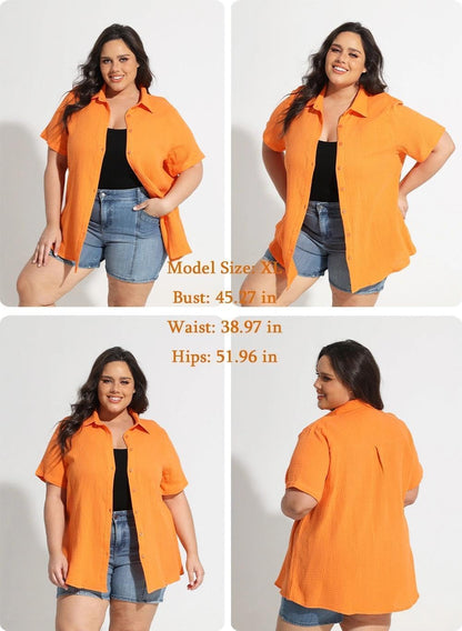 TIYOMI Plus Size Short Sleeve Button Down Shirts for Women Summer Tops Casual Blouses XL-5XL