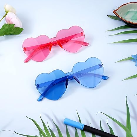 Heart Shaped Sunglasses for Women, Transparent Candy Rimless Sunglasses, Fashion Heart Shaped Glasses for Party Favor