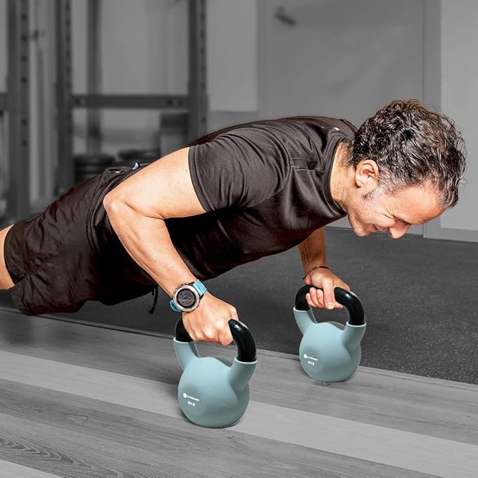 GYMENIST Kettlebell Fitness Iron Weights with Neoprene Coating Around The Bottom Half of The Metal Kettle Bell (15 lbs)