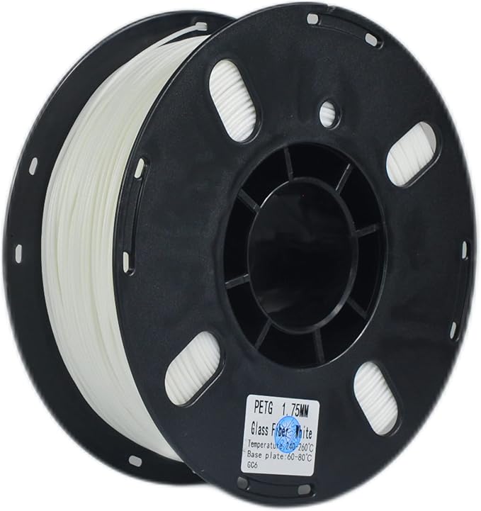 RANKI Glass Fiber Petg Filament 1.75mm 1KG, Outdoor Use Tough Glass Fiber PETG 3D Printer Filament, High Temperature Resistance, 1 KG Spool, (White)