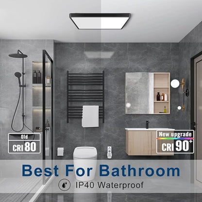 12 Inch 24W Square LED Ceiling Light, 5000K Daylight White 3200LM Ultra Bright Ceiling Lights Black Flush Mount LED Ceiling Lighting Fixture Super Thin for Kitchen Bathroom Hallway Office Living Room