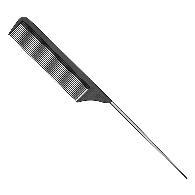 Rat Tail Comb Steel Pin Rat Tail Carbon Fiber Heat Resistant Teasing Combs with Stainless Steel Pintail