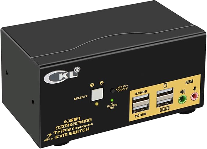 CKL 2 Port KVM Switch Triple Monitor DisplayPort 4K 60Hz, 2 Computers x 3 Monitors KVM Switch with Audio and USB 2.0 HUBS DP 1.2 623DP