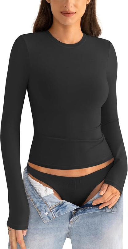 EasyGala Womens Cotton Long Sleeve Shirts Crew Neck Fitted Basic Going Out Outfits Undershirt Spring Fall Clothes 2026