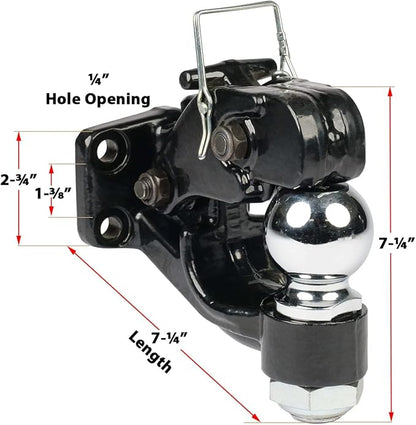 Mytee Products Pintle Hitch with 2-5/16-Inch Trailer Ball, 8 Ton Combination Hitch with Mounting Kit | Bolt On Adjustable Pintle Hook Ball Combo - Powder-Coated, Heavy-Duty
