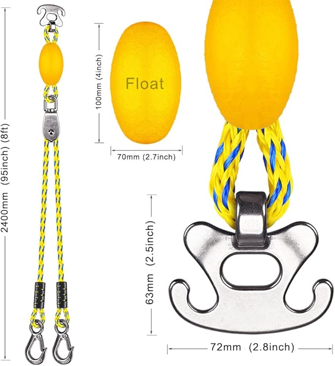 SELEWARE Heavy Duty Boat Tow Harness for Tubing, Boat Tow Rope with Stainless Steel Quick Connector, Heavy Duty Self Centering Tow Harness for Boat Water Sport Jet Ski Wakeboarding