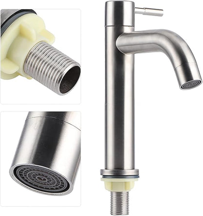 G1/2 Brushed Faucet, Stainless Steel Single Cold Faucet Wash Basin Water Tap Wrench Type Bathroom Faucet for Home Kitchen Bathroom Accessory (Cylinder Single Cold Faucet)