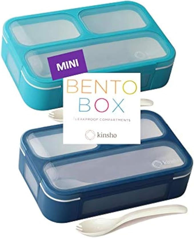 Mini Bento-Box Lunch and Snack Boxes Set of 2 | Small Portion Containers for Kids Boys Girls Toddlers | BPA Free | Navy & Blue