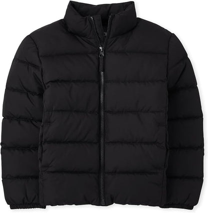 This puffer jacket from The Children's Place is perfect for cold weather with its wind and water-resistant polyester fabric and cozy lining.