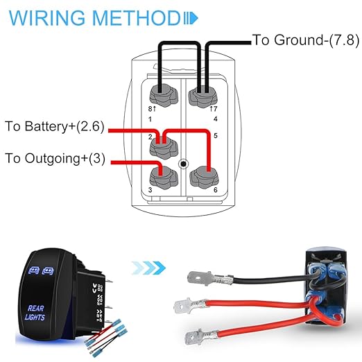 Rear Lights Rocker Switch Toggle On-Off 12V20A 24V10A Waterproof 5Pin Laser SPST Toggle Switch Blue Backlit with Jumper Wires Set for Marine Boat Car Truck RV SUV