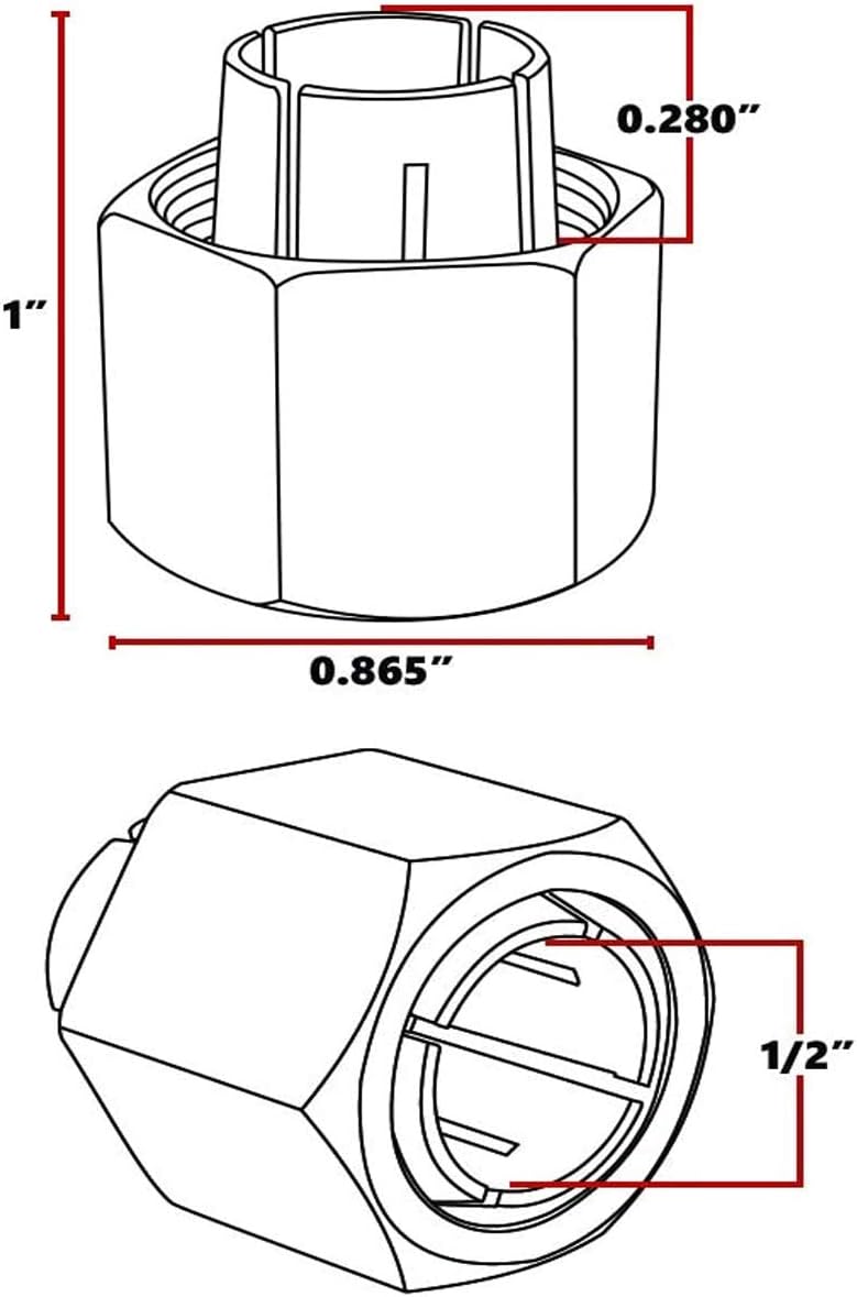 19693 1/2" Router Collet Replacement For 326286-03 Big Horn 2610906284 Hitachi 325-199, 323-421