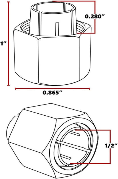 19693 1/2" Router Collet Replacement For 326286-03 Big Horn 2610906284 Hitachi 325-199, 323-421