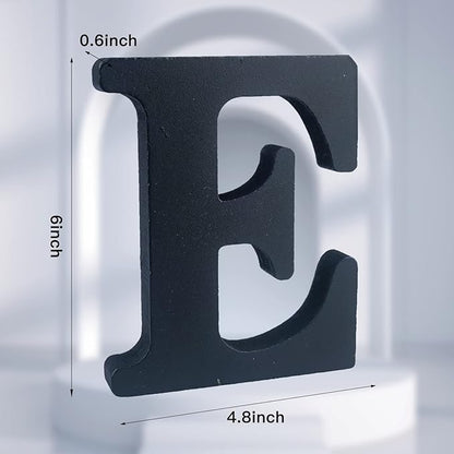 AOCEAN 6 inch Black Wood Letters Unfinished Wood Letters for Wall Decor Decorative Standing Letters Slices Sign Board Decoration for Craft Home Party Projects (E)