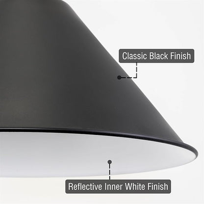 Kira Home 14" Industrial Metal Cone Replacement Shades, 1-58" Fitter Opening for Threaded Medium Base Socket, 6.75" x 14.25", Black Finish, 3-Pack