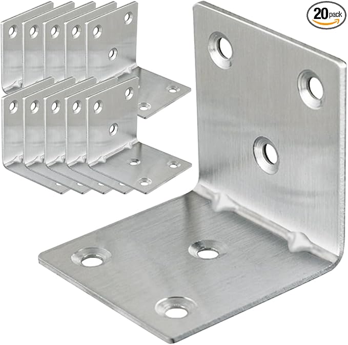 20PCS L Brackets Corner Bracket 2"x2"x2", Heavy Duty Corner Brace for Wood, Right Angle Brackets, 50MM 2Inch Wide 90 Degree Bracket for Wooden Frame Furniture Shelves Chairs