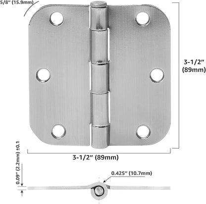 Basics Interior Door Hinge, Rounded, 3.5 x 3.5 Inch, Satin Nickel - Pack of 15