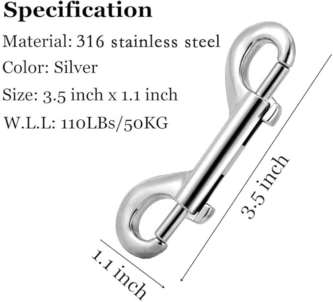 Double Ended Bolt Snap Hooks, Stainless Steel Double End Heavy Duty Trigger Snaps for Water Bucket/Dog Leash/Pet Feed Bucket/Pet Hammock and More, Pack of 6(3.5inch,Silver)