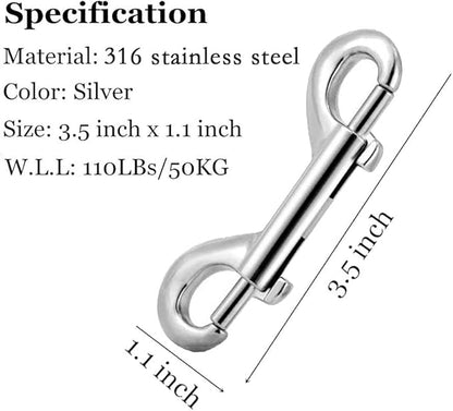 Double Ended Bolt Snap Hooks, Stainless Steel Double End Heavy Duty Trigger Snaps for Water Bucket/Dog Leash/Pet Feed Bucket/Pet Hammock and More, Pack of 6(3.5inch,Silver)