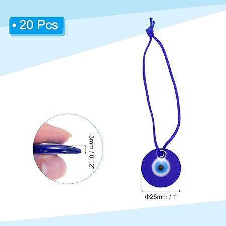 PATIKIL 25mm Evil Eye Glass Keychain, 20 Pcs Turkish Eye Keychain Charm Crafting Beads Pendants with Ropes for Decorative Hanging Ornaments Pendant Jewelry Accessories, Blue
