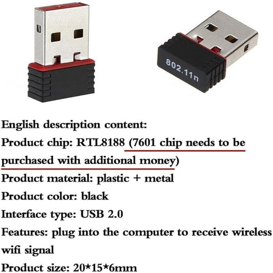2 pcs Black 150Mbps USB and USB 2.0 WiFi Adapter Free Driver Wireless 802.11n Mini Wireless Compatible with IEEE 802.11n,IEEE 802.11g,IEEE 802.11b Standard 150M Network LAN Card Network Adapters