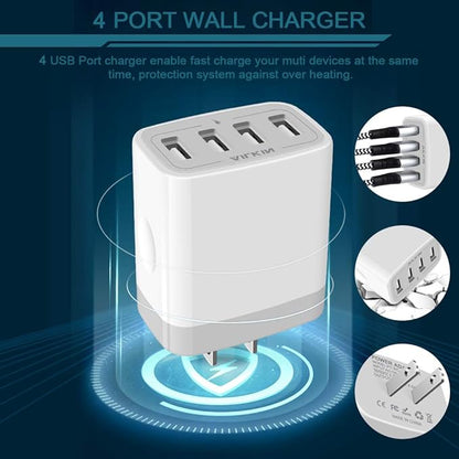 USB Charger Cube, Wall Charger Plug, AILKIN 4.8A 4-Muti Port USB Adapter Power Plug Charging Station Box Base Replacement for iPhone 15 14 13 12 11 Pro MaxX8, iPad, Samsung Phones USB Charging Block