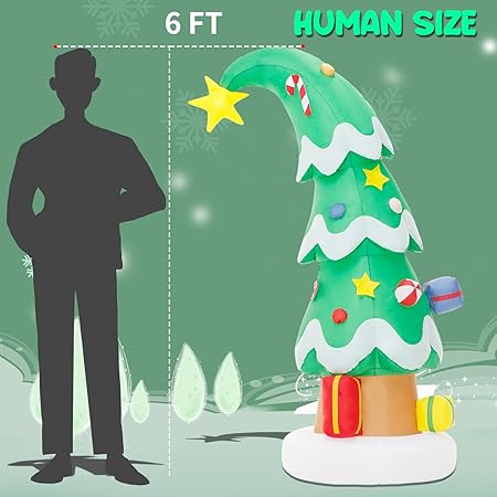 6 FT Christmas Outdoor Inflatable Decorations, Blow Up Christmas Tree with LED Light for Xmas Holiday Party Garden, Yard, Lawn Decor