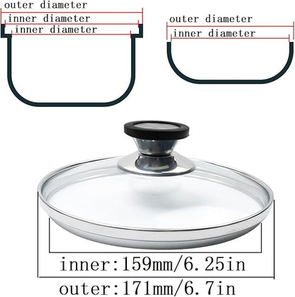 Universal Round Lid for Pans 6.5 Inch Tempered Glass Pot Lid, with Steam Vent Hole and Heat Resistant Handle Easy to Use Replacement Frying Pan Cover Cookware