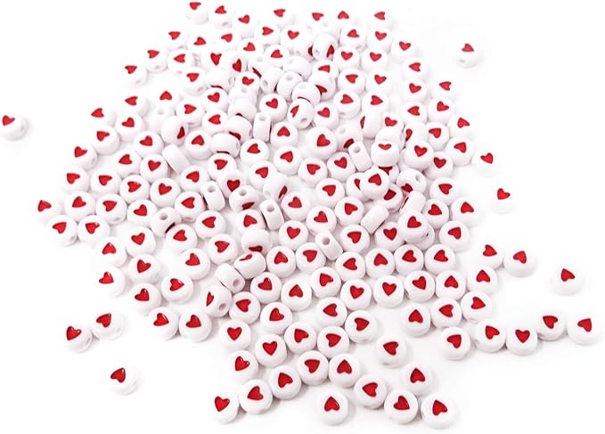 Honbay 200PCS 7mm Mini Acrylic Beads Flat Round Love Heart Beads Sweet Heart Beads Heart Spacer Loose Beads for Bracelets Anklets Necklaces Earrings Eyeglass Chain Jewelry Making Craft Projects