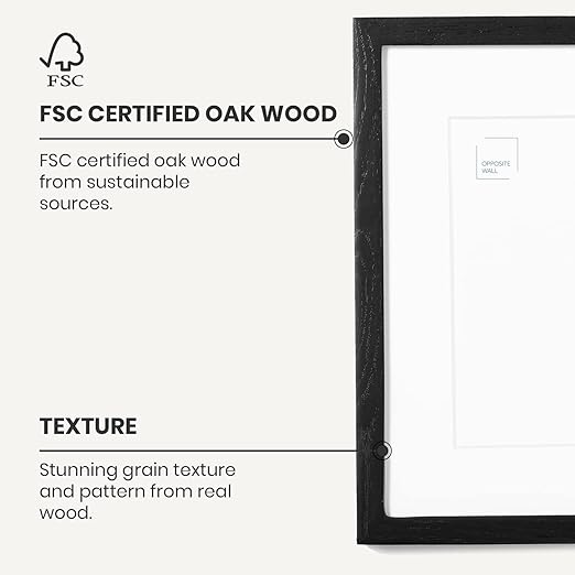 Opposite Wall - 16x20 in - Black Solid Oak Wood Picture Frame - Lightweight, Versatile & Shatterproof - Wall Hanging Poster or Photo Frame - Wall Decor for Office, Gallery & Home
