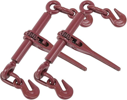 Mytee Products (2 Pack) Ratchet Chain Binder 1/4" - 5/16" Chain Binders Tie Down Hauling Red