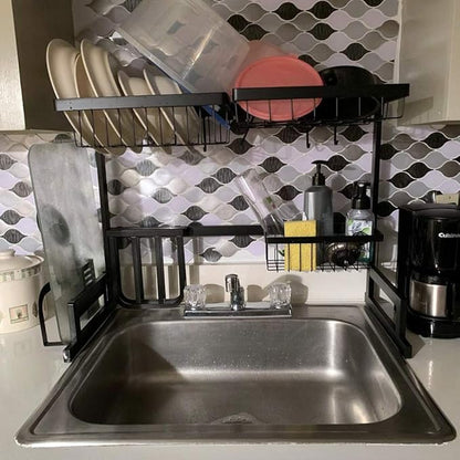 RV Kitchen Sink Rack Motorhome Over The Sink Dish Rack for 25 inch and Less Bowl Counter Space Dish Drying Rack for 27 inch and Up Cabinet Opening 26W x 21H x 13D Black Stainless Steel