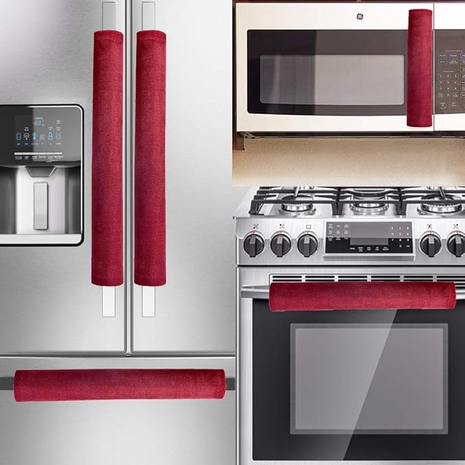OUGAR8 Refrigerator Door Handle Covers,Keep Your Kitchen Appliance Clean from Smudges, Fingertips, Drips, Food Stains, Perfect for Dishwashers (5pcs,Burgundy)