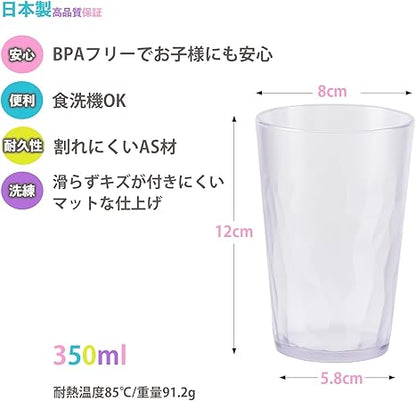 Made in Japan, 11oz Tumbler, Glasses, Cups - Set of 4 - Break-resistant Material - Non Slip - Dishwasher Safe - Made of High Grade Plastic - Gift (Green)