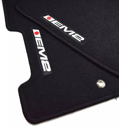 Black Floor Mats with EM2 Logo Compatible with Honda Civic 2001 2002 2003 2004 2005 5 Pieces