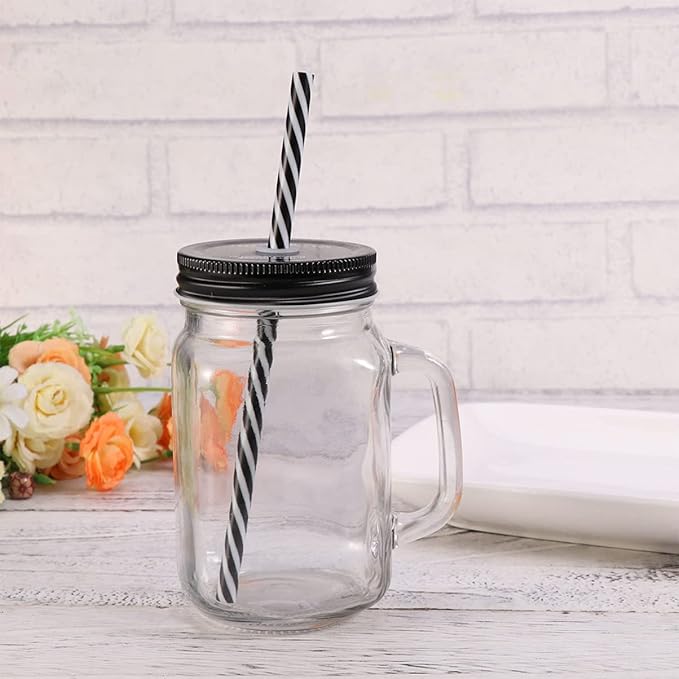 Cabilock Glass Juice Bottles Glass Tea Cups Mason Drinking Cups York- Shire Mason Jar Glass Drink Bottles Glass Water Bottles Canning Jar Mason Jar Cups Straws Juice Cup Summer Jug Lovers