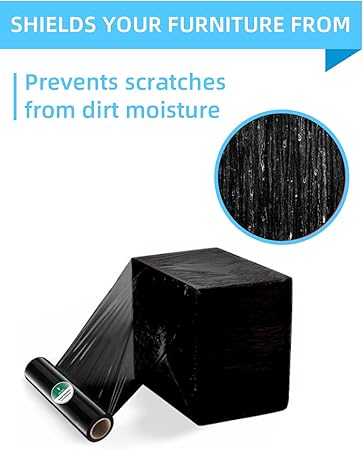 Stretch Wrap Roll, Heavy Duty 1500ft Shrink Wrap Roll, Black 18 Inch 80 Gauge Industrial Strength Stretch Film, Plastic Wrap for Pallet Wrapping Shipping Moving(2 Pack)