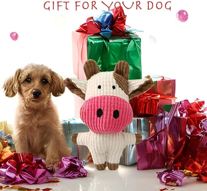 Plush Dog Toy - Squeaky Puppy Chew Toy for Small, Medium, Large Dogs (Cow)