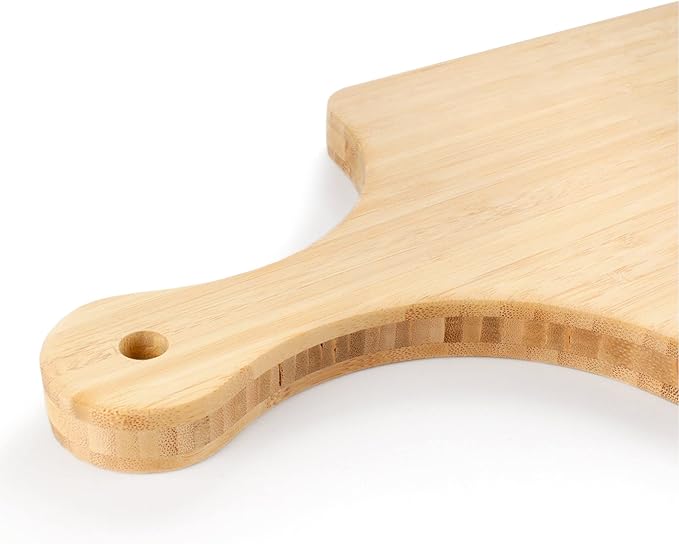 BambooMN Bamboo Paddle Cutting and Serving Board, Charcuterie Boards for Meat, Vegetables, Fruits, Bread, Kitchen Cutting Board with Handle - 15" x 8" x 0.75" - 1 Piece