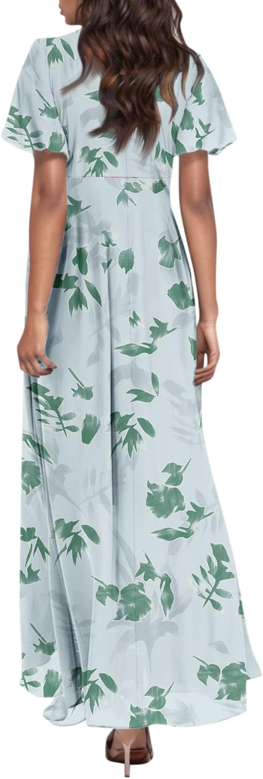 Chiffon Dresses for Women Flutter Sleeve Summer Boho Floral Maxi Dresses Gauze Flowy Garden Wedding Guest Long Dress
