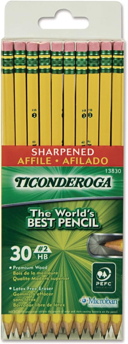 Ticonderoga Wood-Cased Pencils, Pre-Sharpened, 2 HB Soft, Yellow, 30 Count