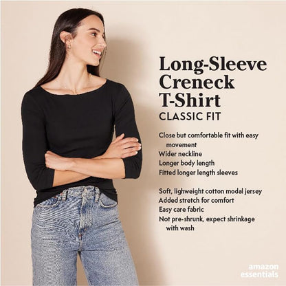 Essentials Women's Regular-Fit Long-Sleeve Crewneck T-Shirt (Available in Plus Size)