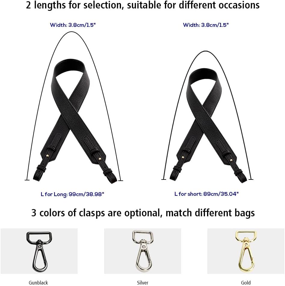 Grain Leather Purse Strap Adjustable Crossbody Replacement Straps for Handbags Monk Head Screws Detachable