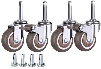 2 Inch Rubber Caster Wheel Set of 4(2 with Brakes & 2 Without) with 5/16" x 1-1/2" (8 x 38mm) Stem Sockets, for Furniture Crib Trolley Dining Car Casters