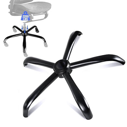 MASTERY MART Office Chair Base Replacement, 28 Inch, 2500 Lbs, Heavy Duty Metal Leg for Swivel Gaming Chair, Universal Caster Hole, Matte Black