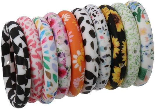 10Pcs 65mm Silicone Bead Ring Round Silicone Bead Loop with 2 Hole Silicone Focal Bead for DIY Keychain Jewelry Making Hanging Ornaments