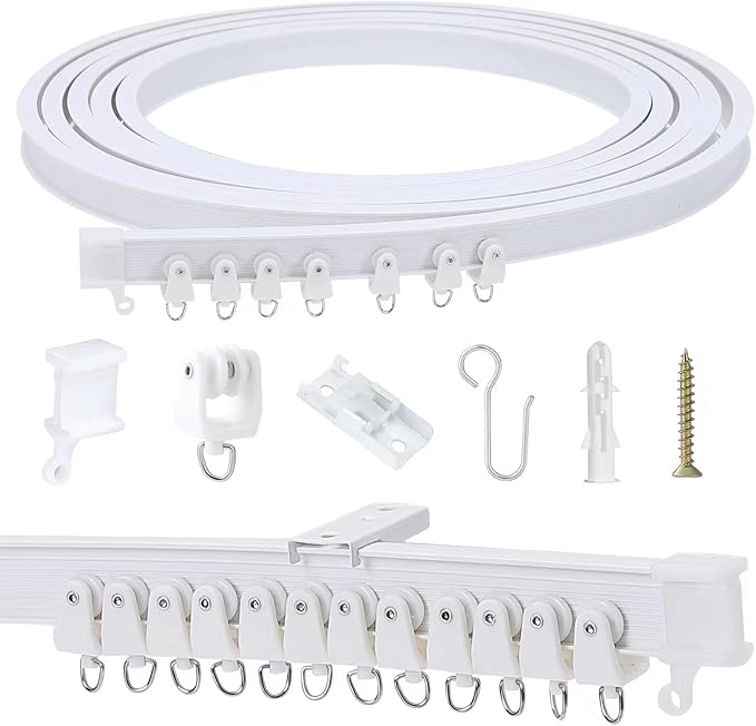 Flexible Bendable Ceiling Curtain Track, 5m (16.4ft), Ceiling Mount, for Curtain Track with Track Curtain System, RV Curtain Spacer, Curtain Ceiling Track, white
